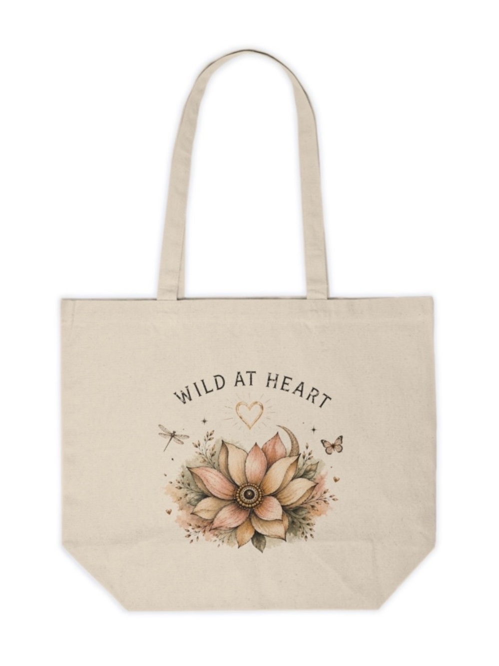 Wild at Heart Floral Canvas Tote Bag | Boho Botanical Reusable Shoulder Bag